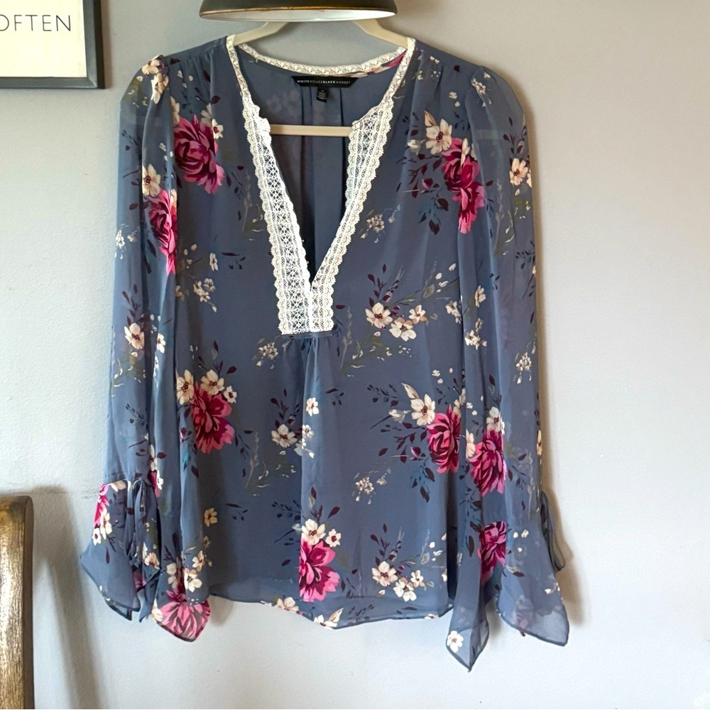White House Black Market Floral Chiffon Blouse - Size 2